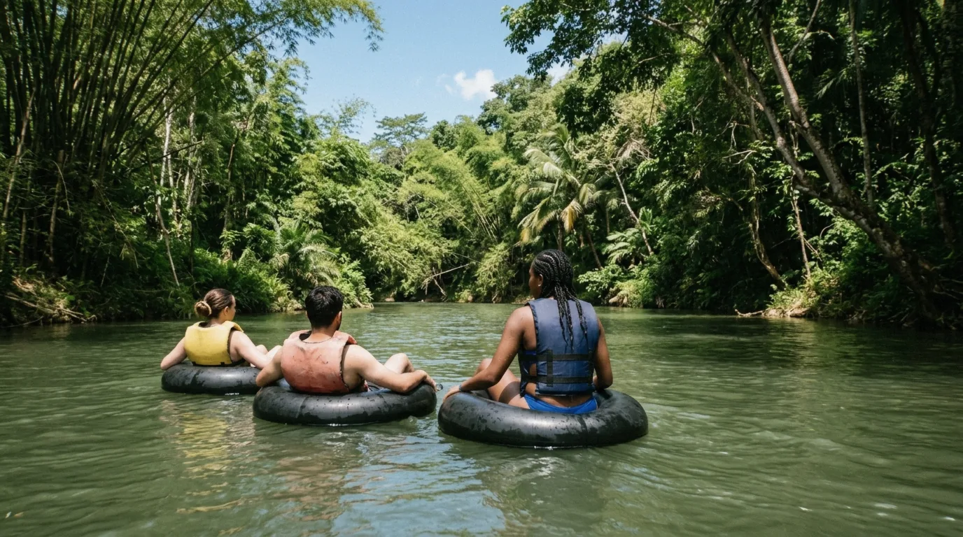 River tubes drifting down the White River on a sunny morning, one of the mid-priced Ocho Rios excursions covered in this cost guide
